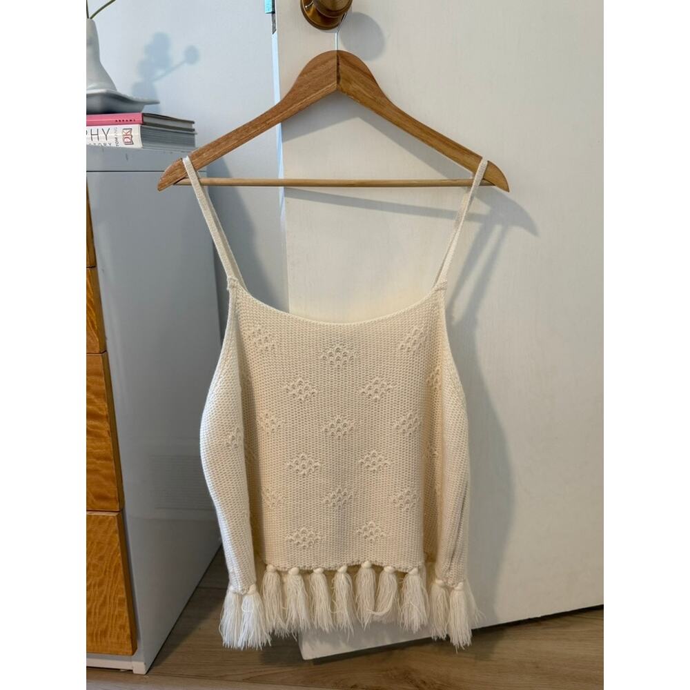 Lulus Cream Knit Tassel Sweater Tank Boho Cottagecore XL 🤍